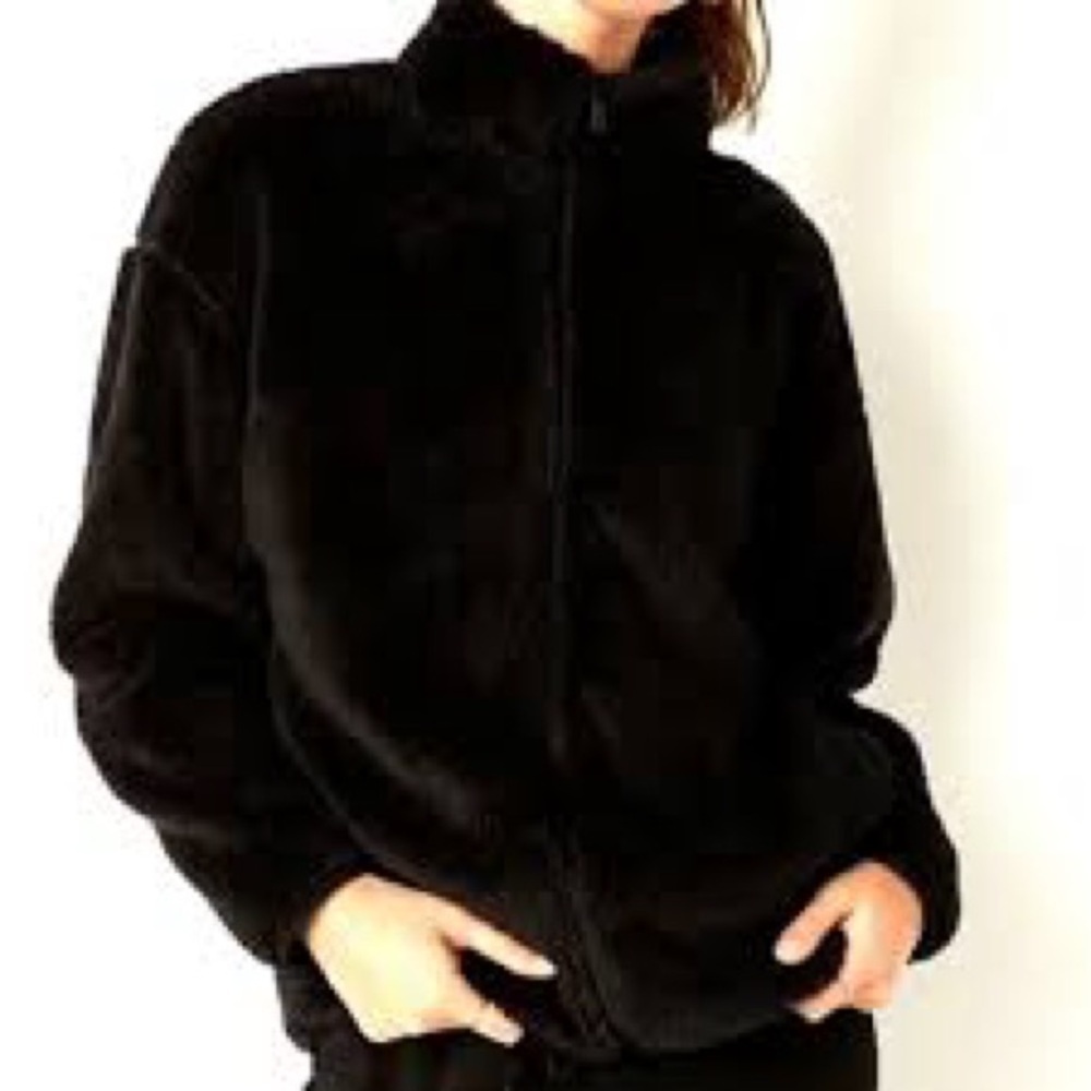 Victoria's Secret Pink Sherpa Full Zip Jacket Black Women's Fleece Jacket Size M - Picture 3 of 5